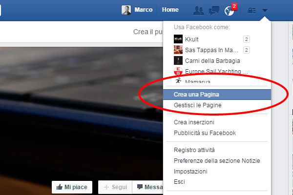 crea pagina facebook