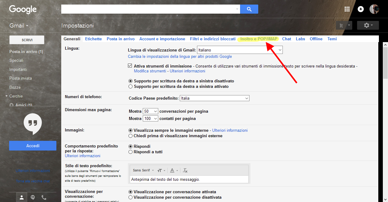 Impostazioni Gmail