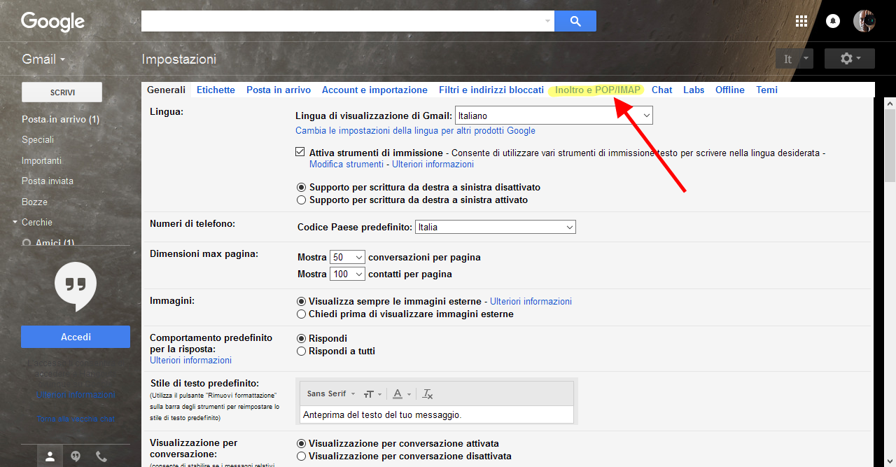 Impostazioni Gmail 