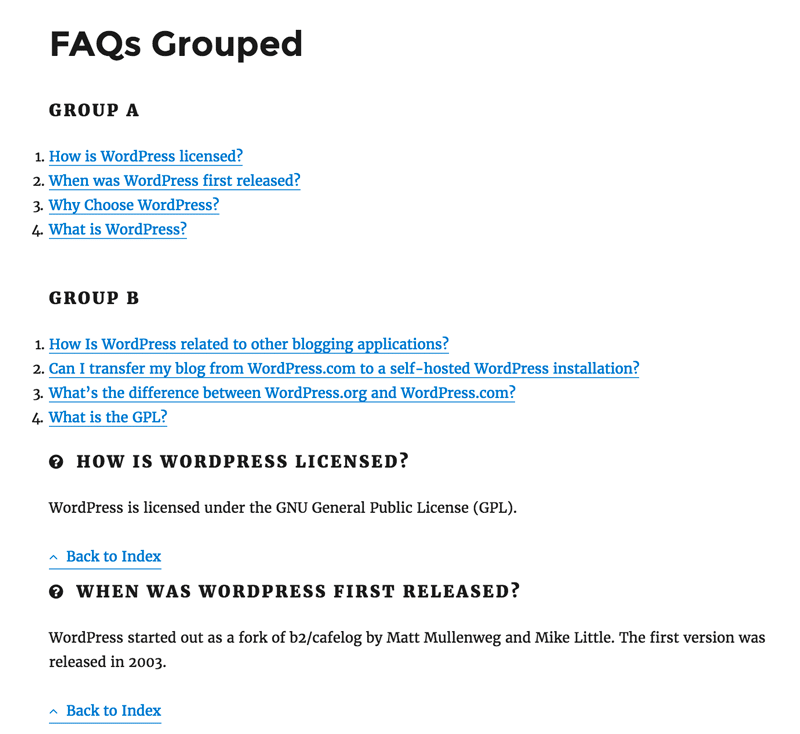le FAQ raggruppate