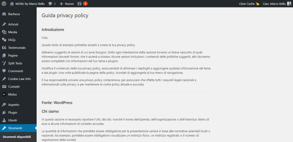 GDPR e WordPress - Guida Privacy Policy