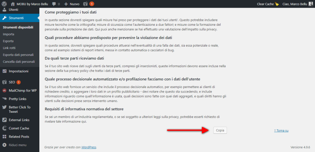 GDPR e WordPress - Guida Privacy Policy - Button