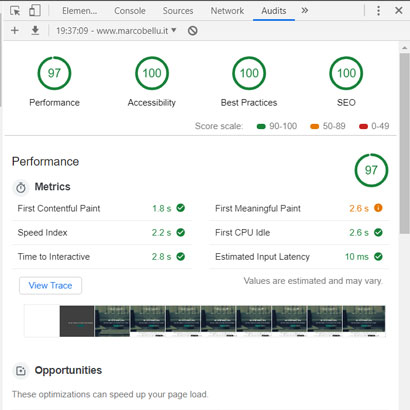 verifica se il sito è veloce con Google Lighthouse