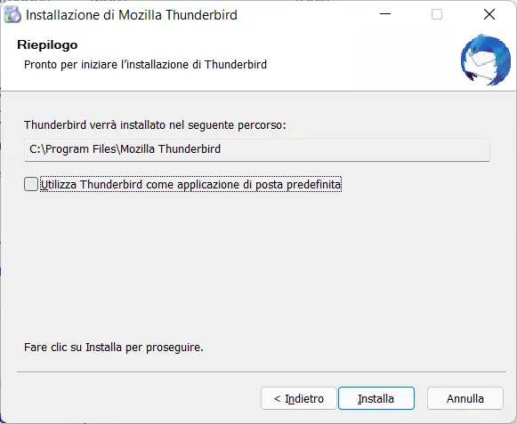 Fine installazione di Thunderbird