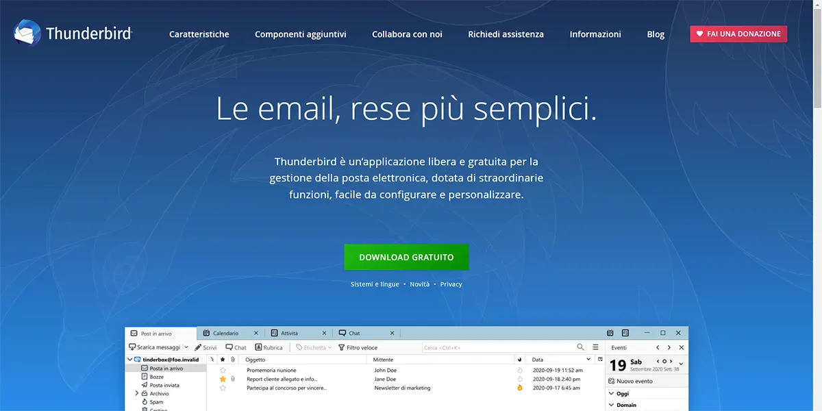 Home page del progetto Thunderbird